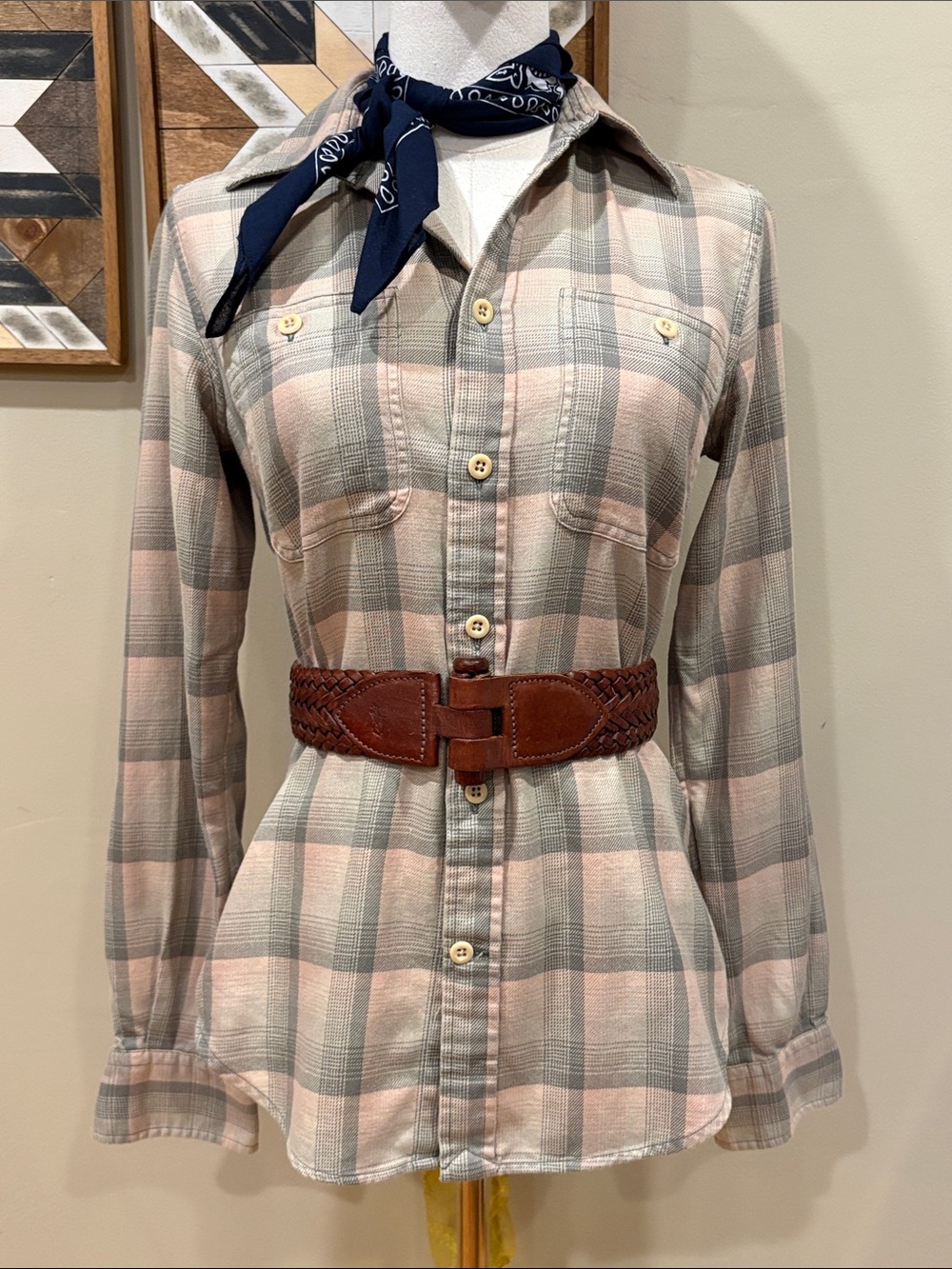 Vintage Ralph Lauren Sport Cotton Plaid Flannel Button Down Shirt Slim Fit 4